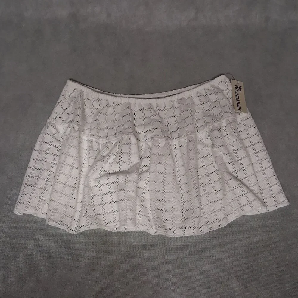 No Boundaries Bikini Swim Skirt Cover Up Womens Large White Eyelet New With Tags